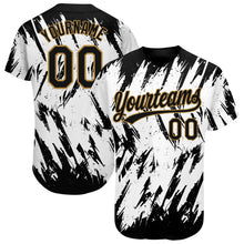Load image into Gallery viewer, Custom White Black-Old Gold 3D Pattern Design Authentic Baseball Jersey