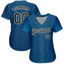 Load image into Gallery viewer, Custom Blue Black-White 3D Pattern Design Authentic Baseball Jersey