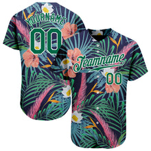 Load image into Gallery viewer, Custom Black Kelly Green-White 3D Pattern Design Hawaii Palm Leaves And Flowers Authentic Baseball Jersey