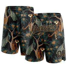 Load image into Gallery viewer, Custom Black Old Gold 3D Pattern 3D Pattern Design Tiger And Peacock Authentic Basketball Shorts