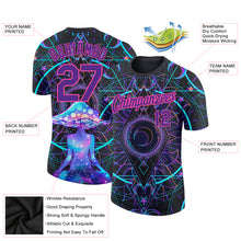 Load image into Gallery viewer, Custom Black Purple-Pink 3D Pattern Design Magic Mushrooms Over Sacred Geometry Psychedelic Hallucination Performance T-Shirt