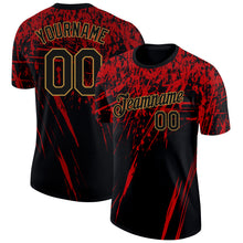 Load image into Gallery viewer, Custom Black Red-Old Gold 3D Pattern Design Performance T-Shirt