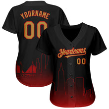 Load image into Gallery viewer, Custom Black Old Gold-Red 3D San Francisco City Edition Fade Fashion Authentic Baseball Jersey