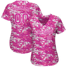 Load image into Gallery viewer, Custom Camo Deep Pink-Black 3D Pink Ribbon Breast Cancer Awareness Month Women Health Care Support Authentic Baseball Jersey