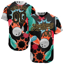 Load image into Gallery viewer, Custom Black Old Gold 3D Pattern Design Bowling Authentic Baseball Jersey
