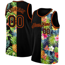Load image into Gallery viewer, Custom Black Orange 3D Pattern Tropical Pineapples Hawaii Palm Leaves And Flowers Authentic Basketball Jersey