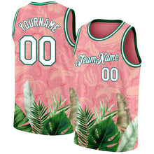 Load image into Gallery viewer, Custom Medium Pink White-Kelly Green 3D Pattern Tropical Hawaii Leaves Authentic Basketball Jersey