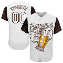Load image into Gallery viewer, Custom White Brown 3D Pattern Design Beer Festival Authentic Baseball Jersey