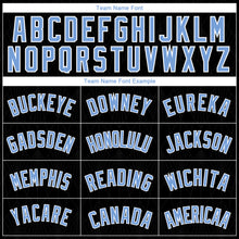 Load image into Gallery viewer, Custom Black Light Blue-White Geometric Shapes And Side Stripes Authentic City Edition Basketball Jersey