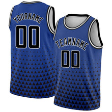 Load image into Gallery viewer, Custom Royal Black-White Triangle Shapes Authentic City Edition Basketball Jersey