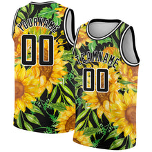 Load image into Gallery viewer, Custom Black Gold-White 3D Pattern Design Sunflowers Authentic Basketball Jersey