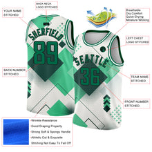 Load image into Gallery viewer, Custom White Kelly Green-Black 3D Pattern Design Geometric Shapes Authentic City Edition Basketball Jersey