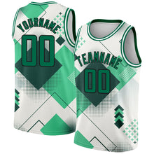 Load image into Gallery viewer, Custom White Kelly Green-Black 3D Pattern Design Geometric Shapes Authentic City Edition Basketball Jersey