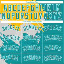 Load image into Gallery viewer, Custom Gold Aqua-White 3D Pattern Design Religion Authentic Basketball Jersey