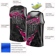 Load image into Gallery viewer, Custom Black Deep Pink-White 3D Pattern Design Torn Paper Style Authentic Basketball Jersey