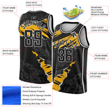 Load image into Gallery viewer, Custom Black Gold-White 3D Pattern Design Torn Paper Style Authentic Basketball Jersey