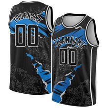 Load image into Gallery viewer, Custom Black Blue-White 3D Pattern Design Torn Paper Style Authentic Basketball Jersey