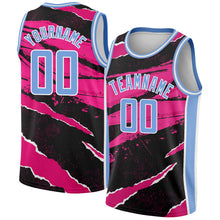 Load image into Gallery viewer, Custom Black Light Blue-Pink 3D Pattern Design Torn Paper Style Authentic Basketball Jersey