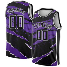 Load image into Gallery viewer, Custom Black Purple-White 3D Pattern Design Torn Paper Style Authentic Basketball Jersey
