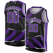 Load image into Gallery viewer, Custom Black Purple-White 3D Pattern Design Torn Paper Style Authentic Basketball Jersey