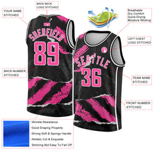 Load image into Gallery viewer, Custom Black Pink-White 3D Pattern Design Torn Paper Style Authentic Basketball Jersey