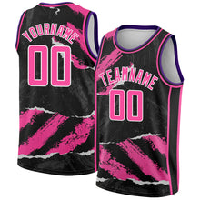 Load image into Gallery viewer, Custom Black Pink-White 3D Pattern Design Torn Paper Style Authentic Basketball Jersey