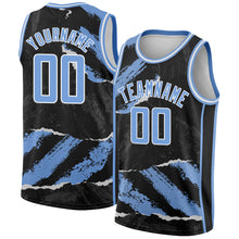 Load image into Gallery viewer, Custom Black Light Blue-White 3D Pattern Design Torn Paper Style Authentic Basketball Jersey