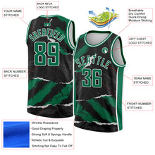 Load image into Gallery viewer, Custom Black Kelly Green-White 3D Pattern Design Torn Paper Style Authentic Basketball Jersey