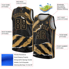 Load image into Gallery viewer, Custom Black Old Gold 3D Pattern Design Torn Paper Style Authentic Basketball Jersey