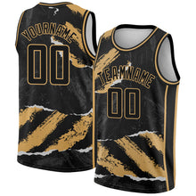 Load image into Gallery viewer, Custom Black Old Gold 3D Pattern Design Torn Paper Style Authentic Basketball Jersey