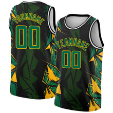 Load image into Gallery viewer, Custom Black Kelly Green-Gold 3D Pattern Design Geometric Shapes Authentic Basketball Jersey
