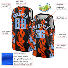 Load image into Gallery viewer, Custom Black Light Blue-Orange 3D Pattern Design Geometric Shapes Authentic Basketball Jersey