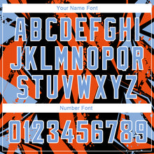 Load image into Gallery viewer, Custom Black Light Blue-Orange 3D Pattern Design Geometric Shapes Authentic Basketball Jersey