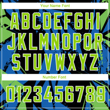 Load image into Gallery viewer, Custom Black Neon Green-Blue 3D Pattern Design Geometric Shapes Authentic Basketball Jersey