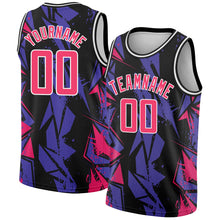 Load image into Gallery viewer, Custom Black Pink-Purple 3D Pattern Design Geometric Shapes Authentic Basketball Jersey