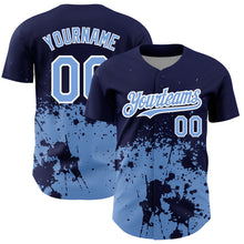 Load image into Gallery viewer, Custom Navy Light Blue-White 3D Pattern Design Abstract Splash Grunge Art Authentic Baseball Jersey