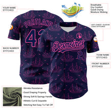 Load image into Gallery viewer, Custom Navy Pink 3D Pattern Design Ship Frigate With Seagulls Authentic Baseball Jersey