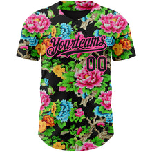 Load image into Gallery viewer, Custom Black Pink 3D Pattern Design Northeast China Big Flower Authentic Baseball Jersey