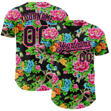 Load image into Gallery viewer, Custom Black Pink 3D Pattern Design Northeast China Big Flower Authentic Baseball Jersey