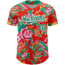 Load image into Gallery viewer, Custom Red Kelly Green-White 3D Pattern Design Northeast China Big Flower Authentic Baseball Jersey