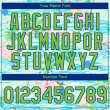 Load image into Gallery viewer, Custom Lakes Blue Neon Green-Navy 3D Pattern Design Beach Hawaii Palm Trees And Flamingo Performance T-Shirt