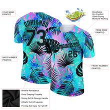 Load image into Gallery viewer, Custom Teal Black 3D Pattern Design Hawaii Palm Leaves Performance T-Shirt
