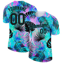 Load image into Gallery viewer, Custom Teal Black 3D Pattern Design Hawaii Palm Leaves Performance T-Shirt