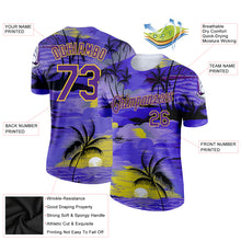 Load image into Gallery viewer, Custom Purple Yellow 3D Pattern Design Sun Beach Hawaii Palm Trees Performance T-Shirt