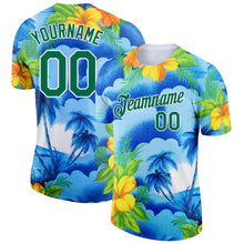 Load image into Gallery viewer, Custom White Kelly Green 3D Pattern Design Beach Hawaii Palm Trees And Flowers Performance T-Shirt