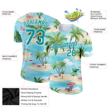 Load image into Gallery viewer, Custom Lakes Blue Teal-White 3D Pattern Design Beach Hawaii Palm Trees Performance T-Shirt