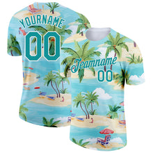Load image into Gallery viewer, Custom Lakes Blue Teal-White 3D Pattern Design Beach Hawaii Palm Trees Performance T-Shirt