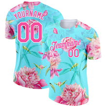 Load image into Gallery viewer, Custom Aqua Pink-White 3D Pattern Design Flowers Performance T-Shirt