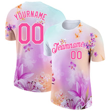 Load image into Gallery viewer, Custom Pink White 3D Pattern Design Flowers Performance T-Shirt