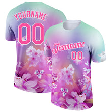 Load image into Gallery viewer, Custom Pink White 3D Pattern Design Flowers Performance T-Shirt